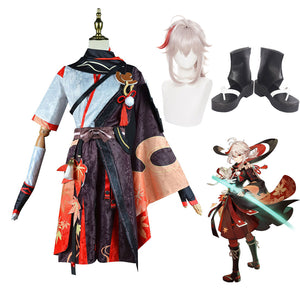 Genshin Impact Kaedehara Kazuha Costume+Wigs+Boots Full Set Halloween Costume Outfit
