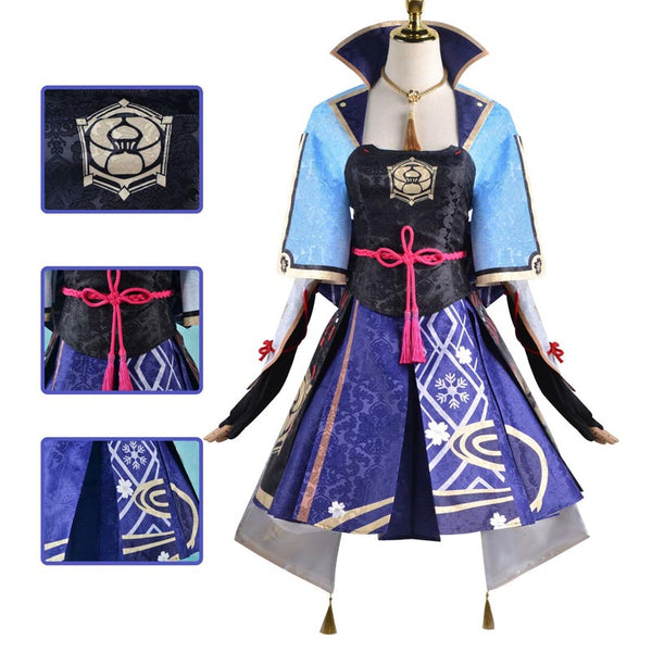 Genshin Impact Costume Kamisato Ayaka Whole Set Costume With Wigs and Clogs Halloween Party Cosplay Outfit