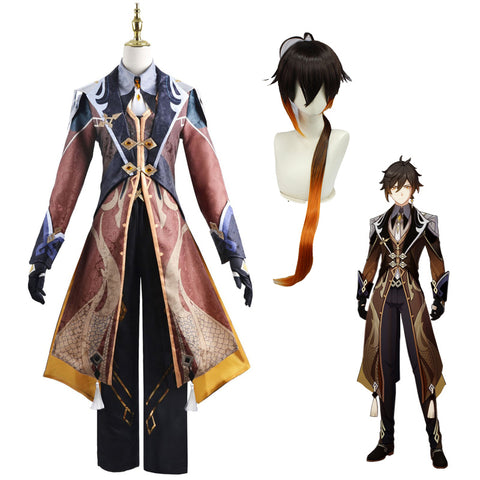 Genshin Impact Zhongli Cosplay Costume Full Set Costume With Wigs