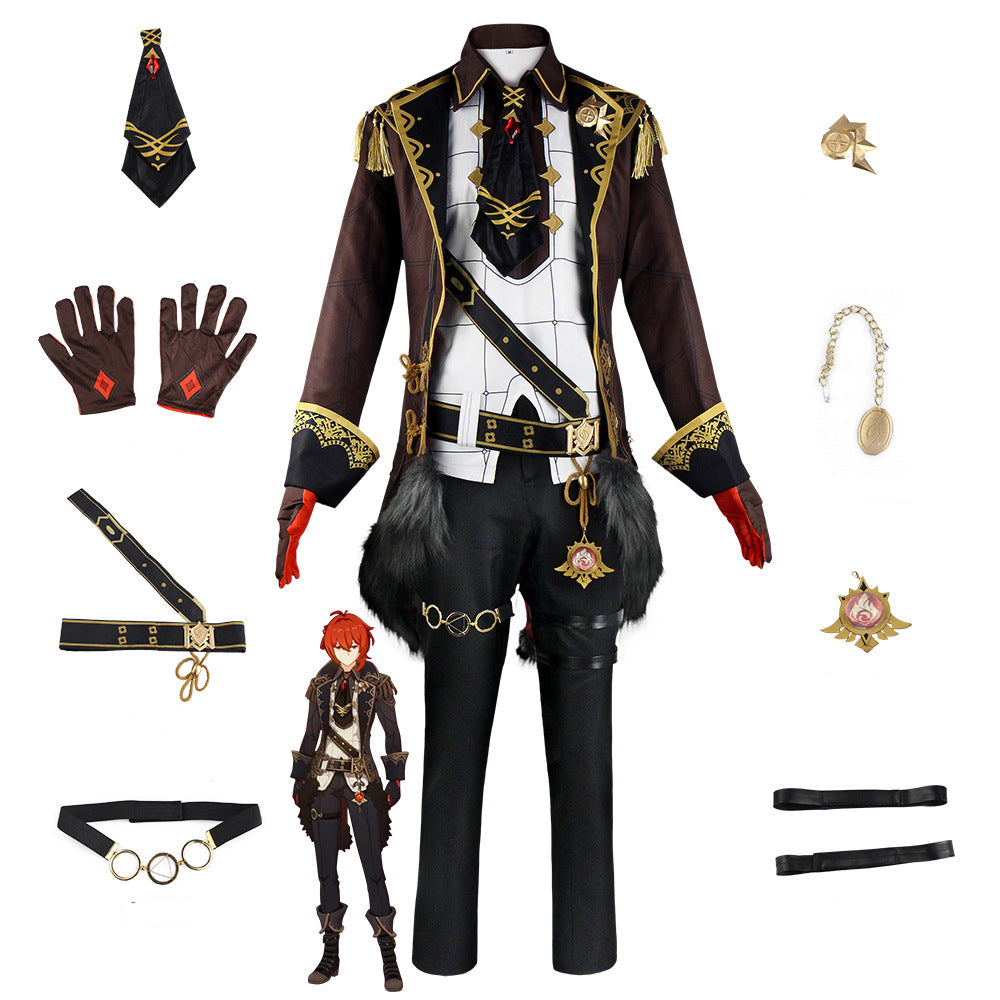 Genshin Impact Diluc Cosplay Costume Suit Set Halloween Party Cosplay Outfit