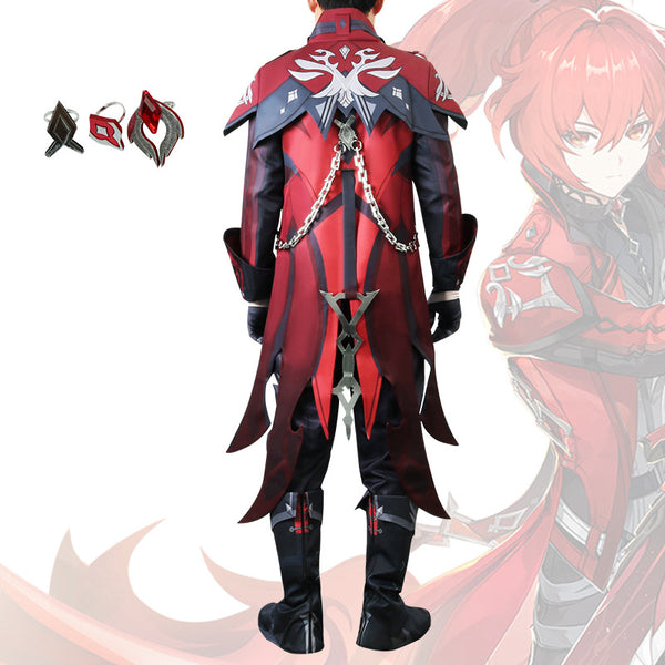 Genshin Impact Diluc Skin Costume Red Dead of Night Whole Set Costume+Wigs+Boots Halloween Carnival Costume Set