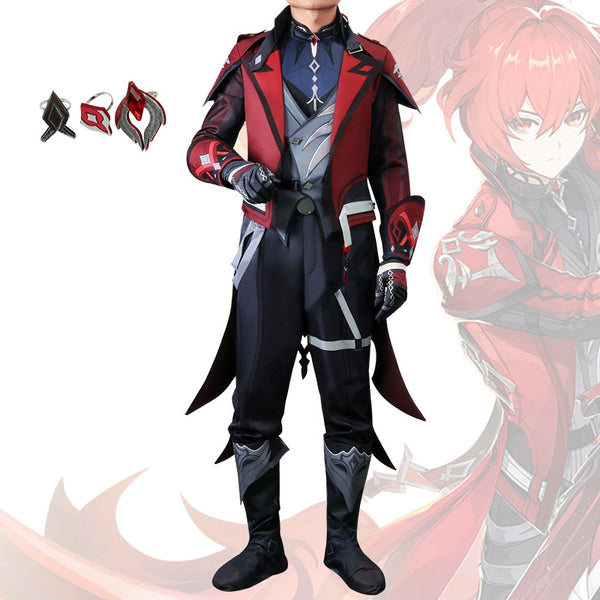 Genshin Impact Diluc Skin Costume Red Dead of Night Costume With Wigs Set
