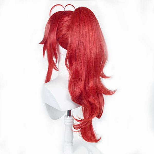 Genshin Impact Diluc Skin Costume Red Dead of Night Cosplay Wigs High Ponytail Red Wigs