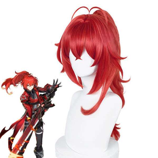 Genshin Impact Diluc Skin Costume Red Dead of Night Costume With Wigs Set