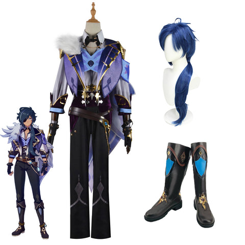 Genshin Impact Cosplay Kaeya Whole Set Costume With Wigs and Costume Shoes Halloween Costume Set