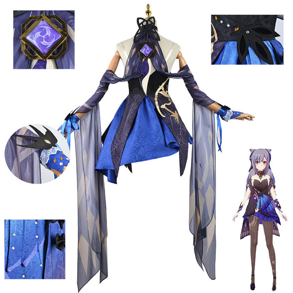 Genshin Impact Keqing Skin Opulent Splendor Whole Set Costume With Wigs and Shoes Halloween Costume Set