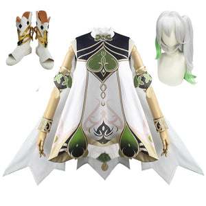 Genshin Impact Lesser Lord Kusanali Nahida Whole Set Cosplay Costume Dress With Wigs and Cosplay Shoes