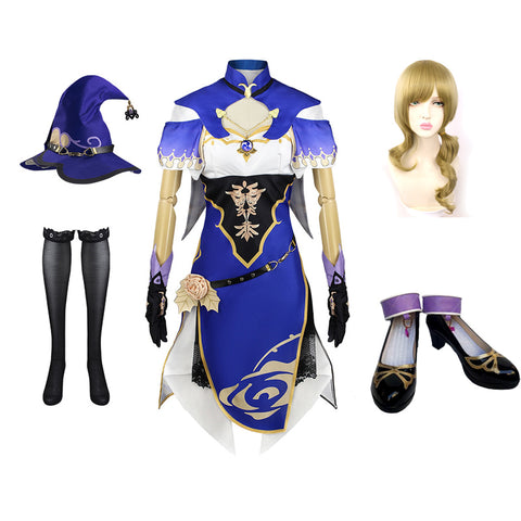 Genshin Impact Lisa Minci Cosplay Costume With Wigs and Shoes Full Set Halloween Carnival Costume