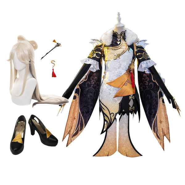 Genshin Impact Ningguang Costume + Wigs +Costume Shoes Whole Set Halloween Carnival Cosplay Outfit