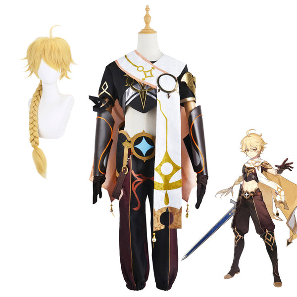 Genshin Impact Traveler Aether Cosplay Costume With Wigs Set