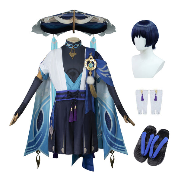 Genshin Impact Wanderer Cosplay Costume+Hat+Wigs+Clogs Full Set Halloween Costume