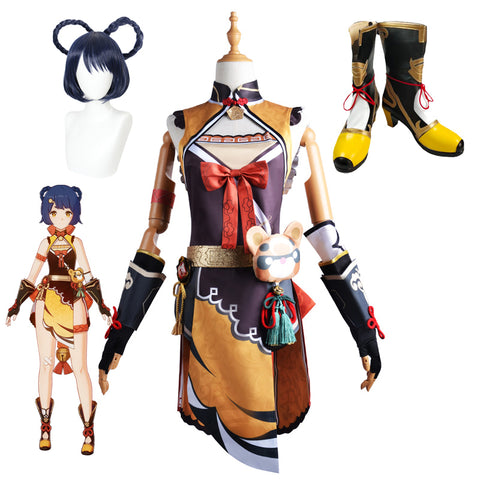 Genshin Impact Xiangling Whole Set Costume With Wigs and Boots Halloween Costume Set