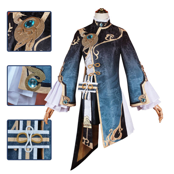 Genshin Impact Xingqiu Whole Set Cosplay Costume and Wigs and Boots Halloween Cosplay Outfit