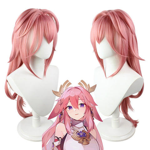 Genshin Impact Yae Miko Cosplay Wigs Pink Long Wigs Halloween Cosplay Props