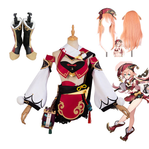 Genshin Impact Yanfei  Costume Full Set With Wigs and Boots Halloween Cosplay Outfit Set