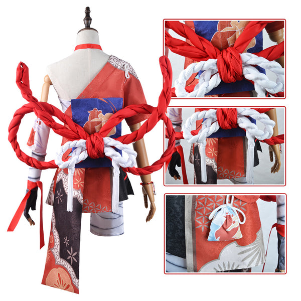 Genshin Impact Yoimiya Cosplay Costume Full Set With Wigs Halloween Cosplay Outfit