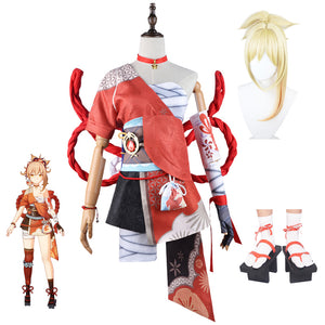 Genshin Impact Yoimiya Whole Set Cosplay Costume+Wigs+Clogs+Socks Halloween Whole Set Cosplay Outfit