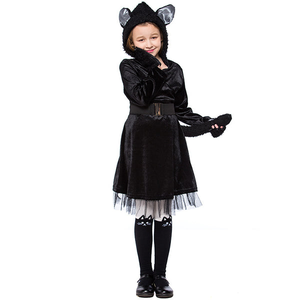 Girls Black Cat Halloween Cosplay Costume Dress