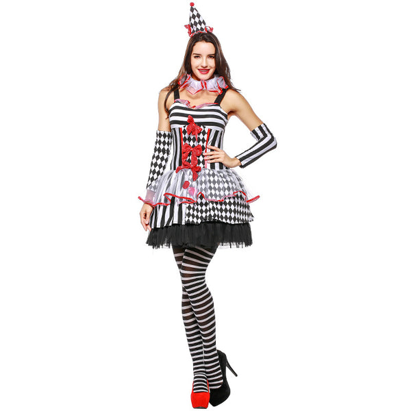 Halloween Clown Jester Cosplay Costume Dress For Women