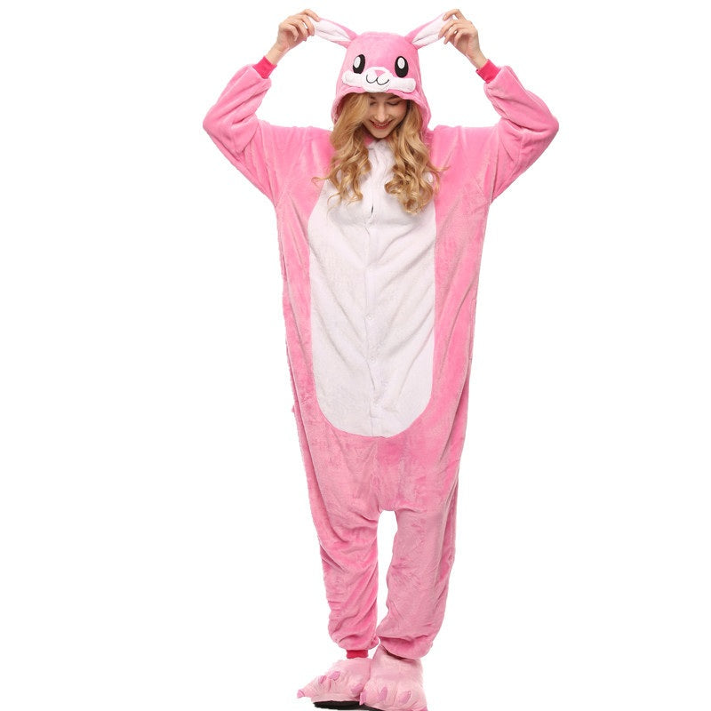 Kigurumi Animal Onesies Pink Rabbit Hoodie Pajamas