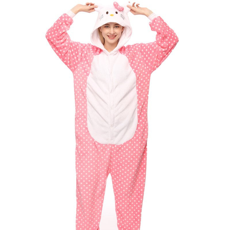Kigurumi Animal Onesies Polka Dot Cat Hoodie Pajamas