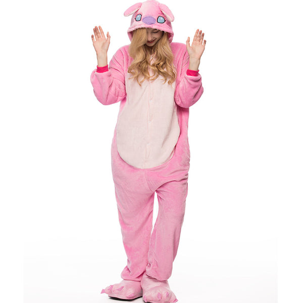 Kigurumi Animal Onesies Pink Stitch Hoodie Pajamas