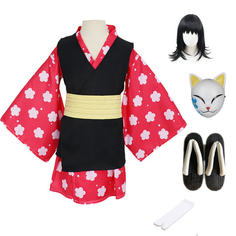 Kids/Adults Anime Demon Slayer Kimetsu no Yaiba Makomo Costume+Wigs+Mask+Shoes+Socks Whole Set Halloween Cosplay Outfit