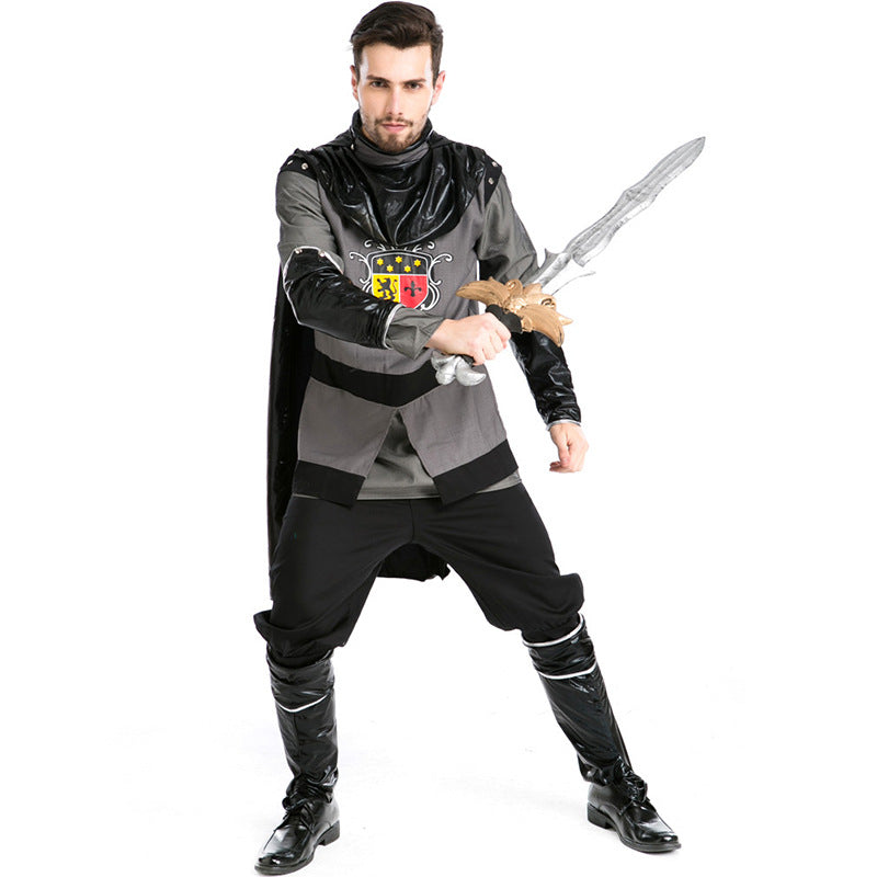Men Roman Warrior Gladiator Warrior Black Cosplay Costume For Halloween Party Performance