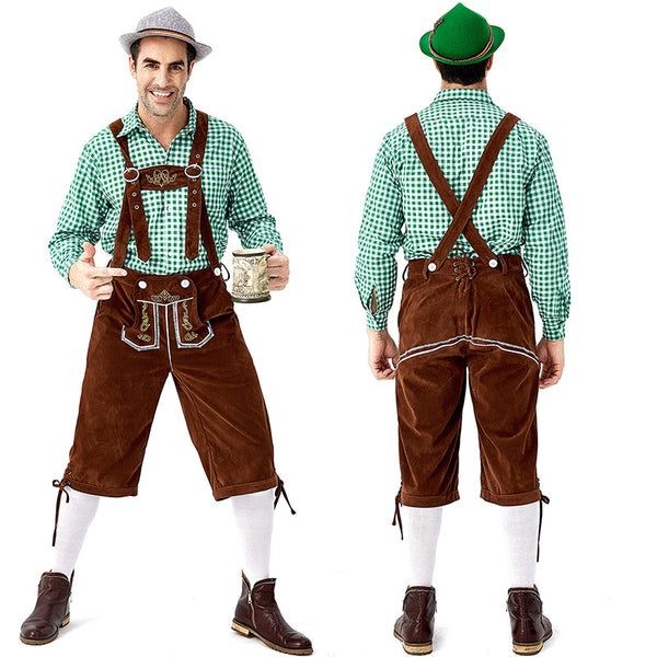 Men's Bavarian Oktoberfest Lederhosen Guy Costume Full Set With Hat