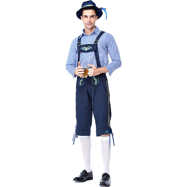 Men's Bavarian Oktoberfest Lederhosen Guy Costume Shorts and Top