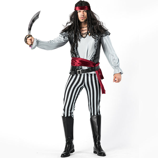 Men's Black And White Striped Jack Captain Pirate Costume Halloween/Stage Performance/Party
