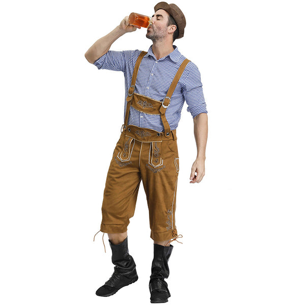 Men's Delux German Bavarian Oktoberfest Lederhosen Guy Costume long Pants and Top
