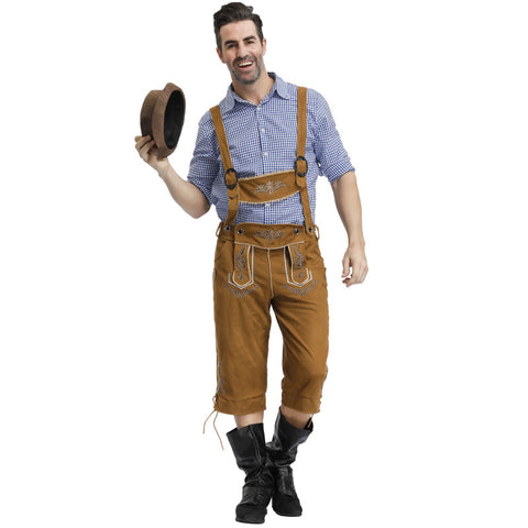Men's Delux German Bavarian Oktoberfest Lederhosen Guy Costume long Pants and Top