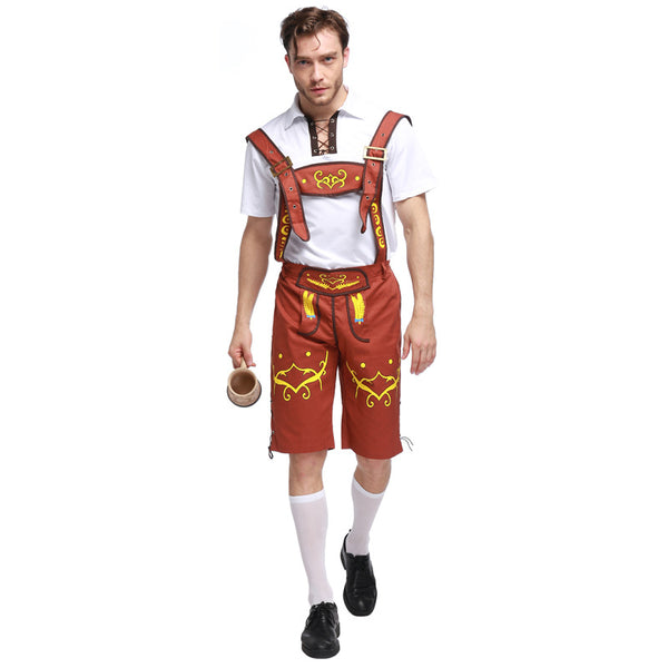 Men's German Bavarian Oktoberfest Lederhosen Guy Costume Shorts and Top