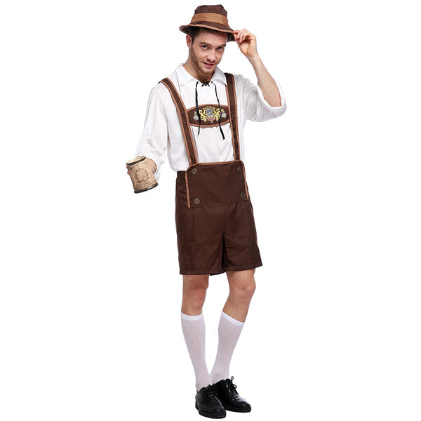 Men's German Bavarian Oktoberfest Lederhosen Guy Costume With Hat