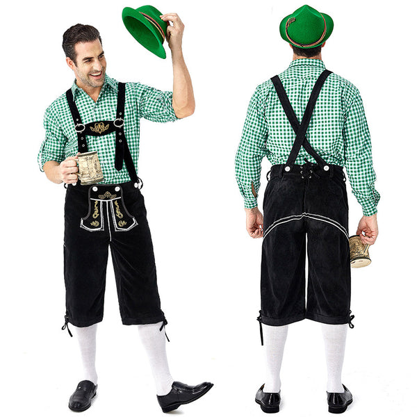 Men's German Traditional Bavarian Oktoberfest Lederhosen Guy Costume Full Set With Hat