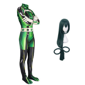 My Hero Academia Froppy Tsuyu Asui Fighting Suit Cosplay Costume With Wigs