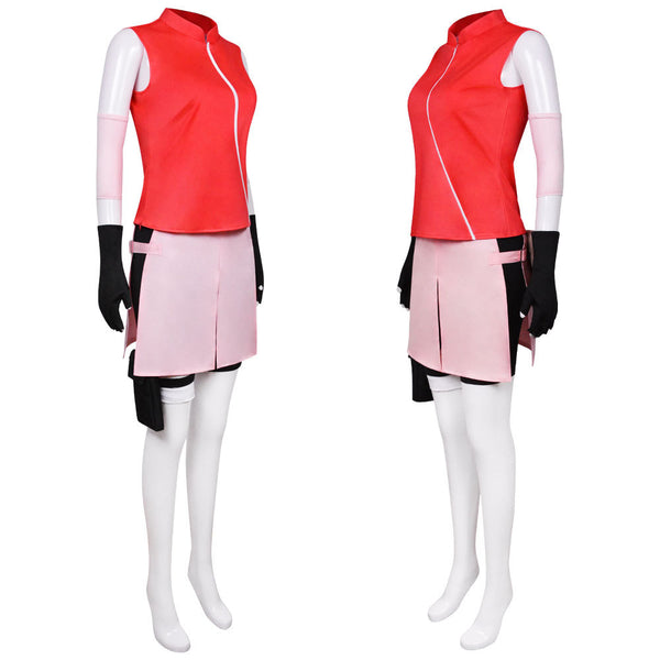 Anime Haruno Sakura 2nd Generation Cosplay Costume Full Set With Props and Wigs