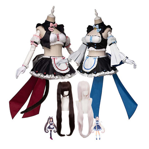 Nekopara Chocolate Vanilla Crop+Skirt Costume Halloween Lolita Dress Cosplay Outfit