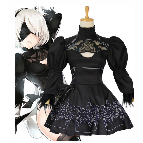 Nier: Automata YoRHa No.2 Type B 2B Whole Set Cosplay Costume Dress With Wigs and Cosplay Boots