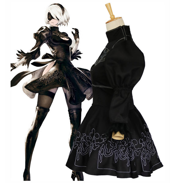 Nier: Automata YoRHa No.2 Type B 2B Cosplay Costume Black Lolita Dress  Halloween Cosplay Outfit