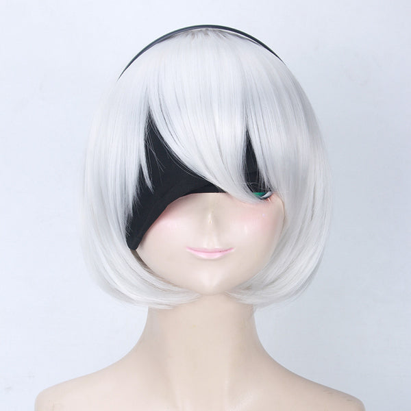 Nier: Automata YoRHa No.2 Type B 2B Cosplay Wigs Silver Wigs With Eye Mask and Headband