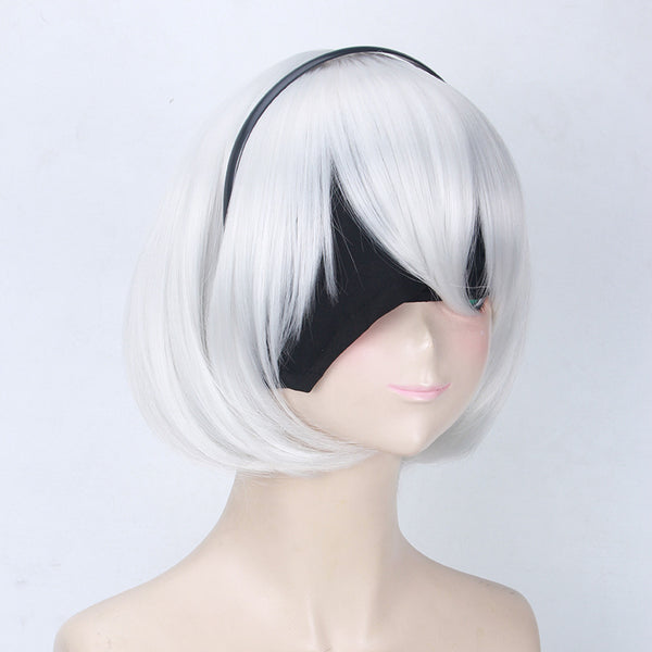 Nier: Automata YoRHa No.2 Type B 2B Cosplay Wigs Silver Wigs With Eye Mask and Headband