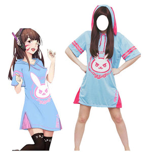 Overwatch D.Va Hana Song Cosplay Costume Pajama Hooded Dress Halloween Costume