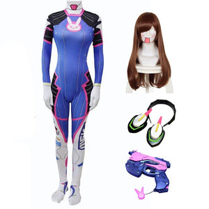 Overwatch D.Va Hana Song Cosplay Costume Jumpsuit With Wigs and Props Headphones and Gun