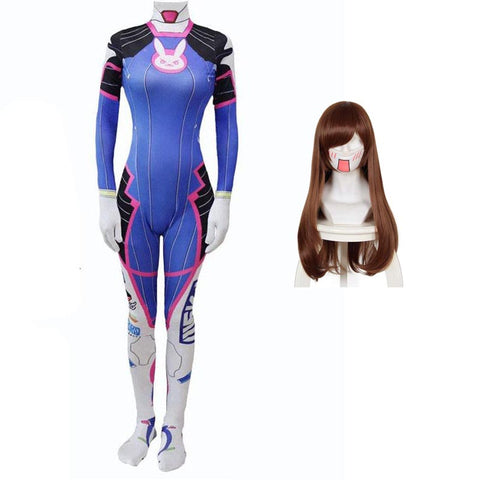 Overwatch D.Va Hana Song Cosplay Costume Jumpsuit With Wigs