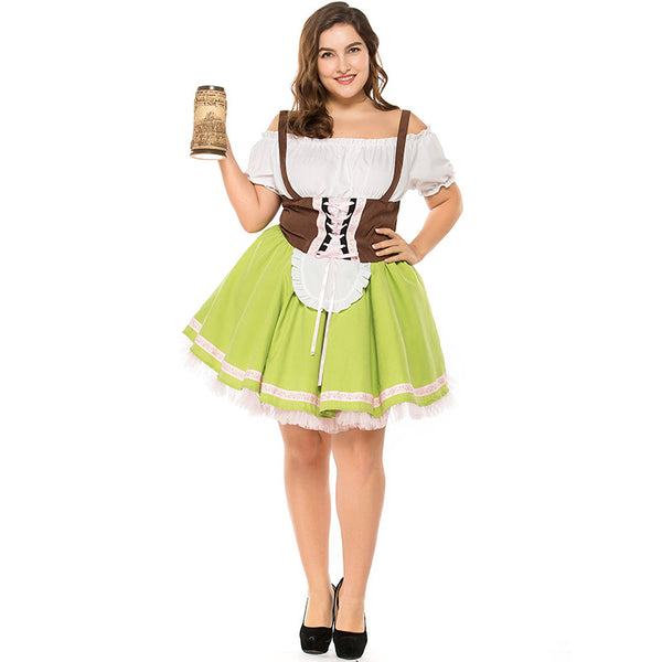 Plus Size Women Beer Festival Oktoberfest Green Waitress Maid Party Costume