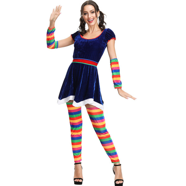 Rainbow Color Women Clown Suit Cosplay Costume