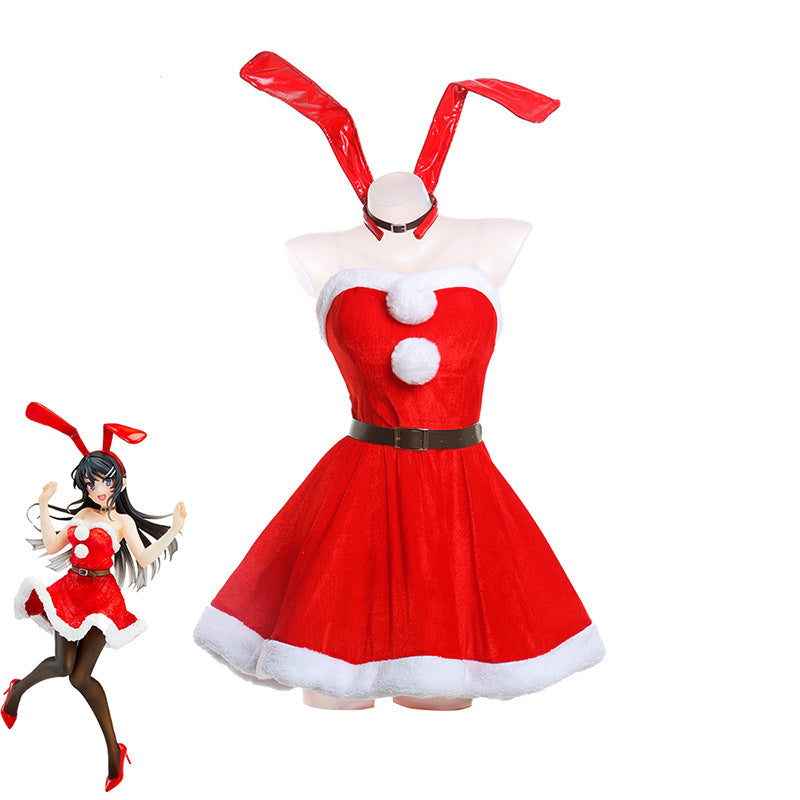 Rascal Does Not Dream of Bunny Girl Senpai Mai Sakurajima Red Christmas Dress Costume Halloween Costume