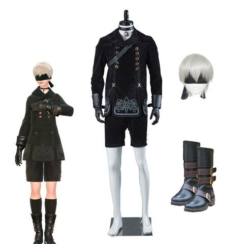 Nier: Automata YoRHa No.9 Type S 9S Full Set Cosplay Costume Suit With Wigs and Cosplay Boots